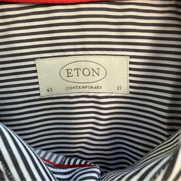 ETON Men’s Navy White Striped Long Sleeve Button Down Dress Shirt Size 43 17 - Picture 2 of 12